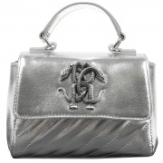Серебристая стеганая сумка с лого Roberto Cavalli