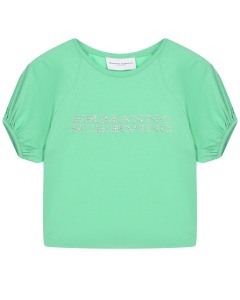 Зеленая футболка с лого из стразов Ermanno Scervino
