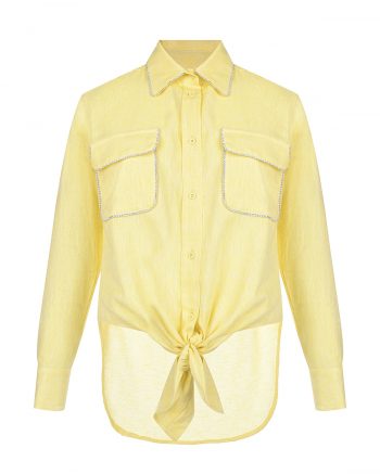 Желтая рубашка со стразами и завязкой Forte dei Marmi Couture