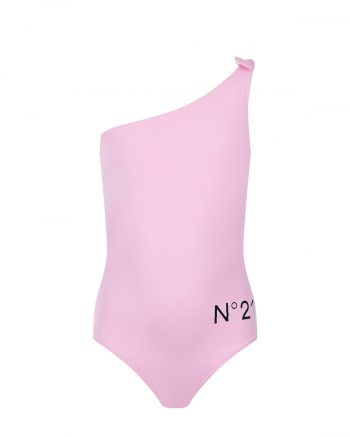 Розовый асимметричный купальник с лого No. 21