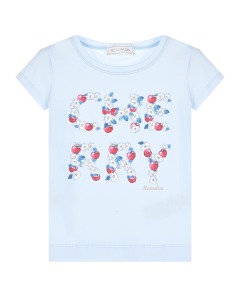 Голубая футболка с принтом "Cherry" Monnalisa