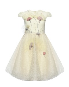 Платье с цветочной аппликацией рукава-фонарики, кремовое Eirene