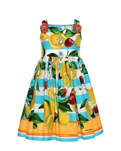 Платье в полоску с принтом "фрукты" Dolce&Gabbana