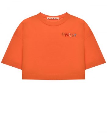 Укороченная футболка с лого, оранжевая MARNI