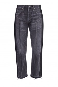 Широкие джинсы со сложным окрашиванием, бахромой и прошитыми стрелками