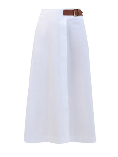 Расклешенная юбка-миди из хлопка с боковым ремнем и защипами