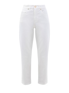 Белые джинсы укороченного кроя с нашивкой из кожи на поясе